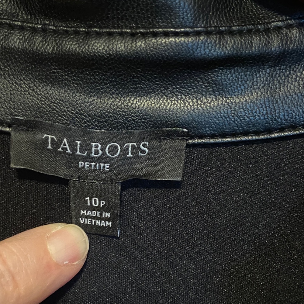 Talbots Black Faux Leather Trim Ponte Dress Size 10 Petite - Picture 3 of 8